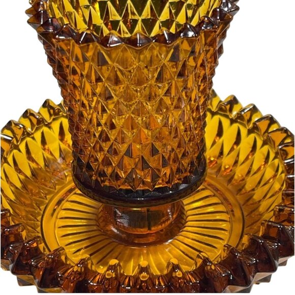 Indiana Glass Amber Diamond-Cut Glass Candle Holder - Picture 6 of 9